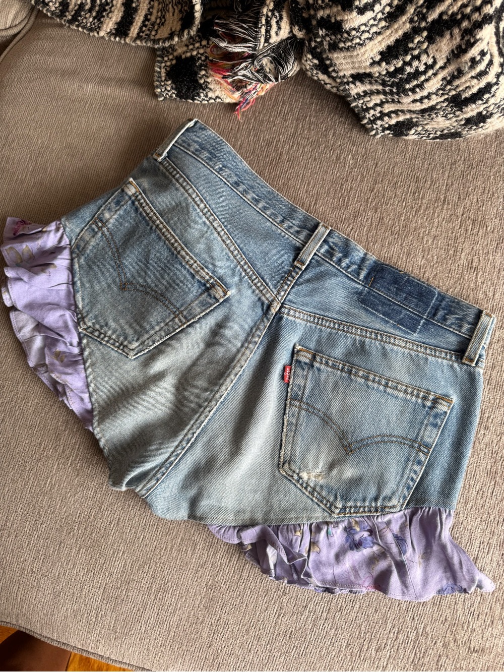 Vintage Levi Shorts with Lavender Ruffle Trim - Women's Casual Summer Shorts